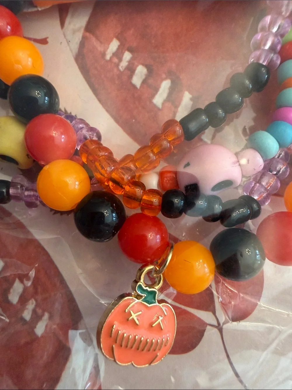 Mint Kids Halloween Beaded Bracelet Set: Multicolor w/Orange Pumpkin Charm
